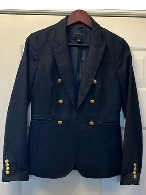 Banana Republic Navy Double Breasted Captains Blazer Gold Crest Buttons Size 4